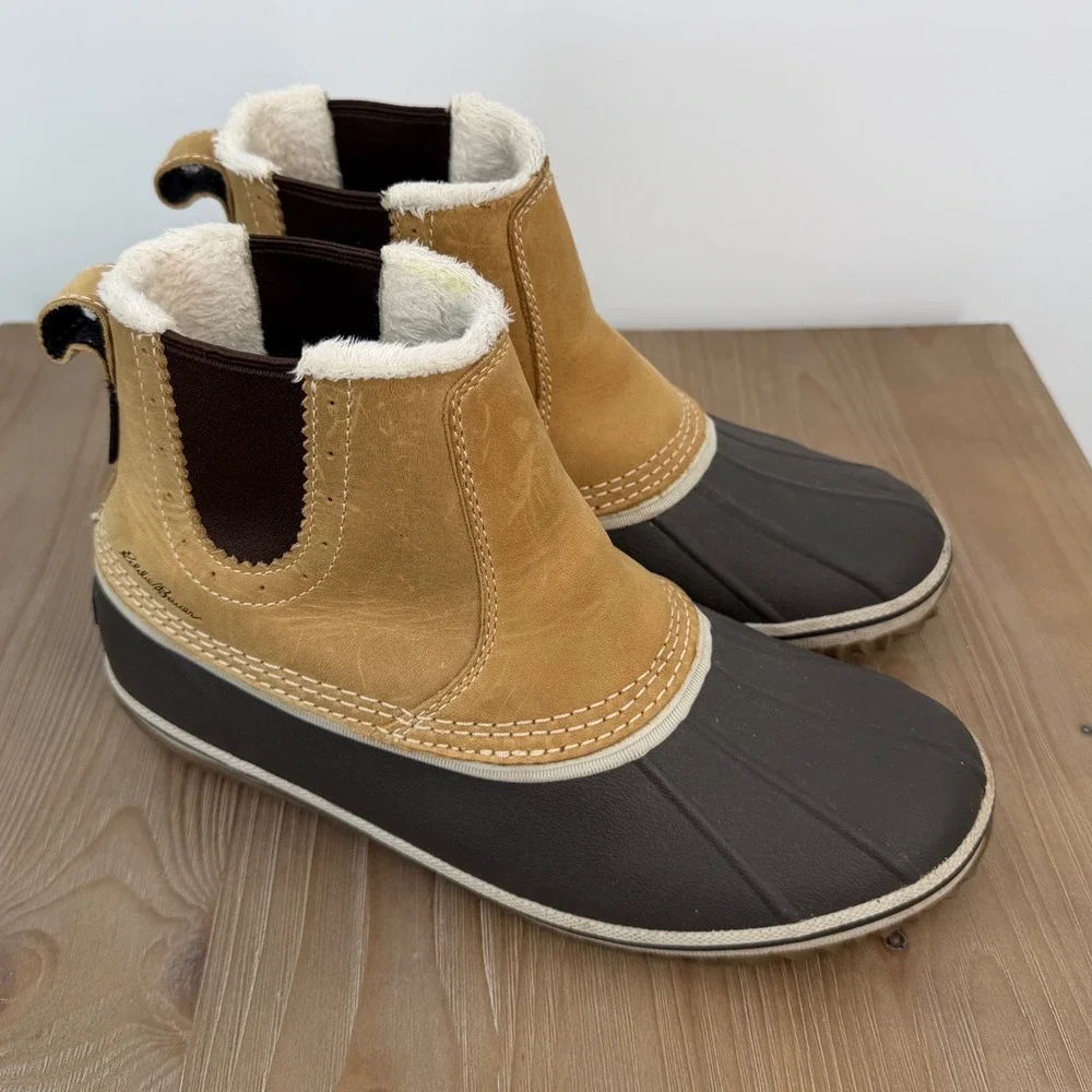 Eddie Bauer Hunt Pac WeatherEdge Womens 9 Brown Tan Chelsea Duck Boots